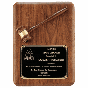 11" x 15" Walnut Plaque with Walnut Gavel, Gavel Band and Laserable Black Brass Plate