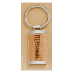 7/8" x 1 1/4" Rectangle Silver Key Ring with Maplewood Insert
