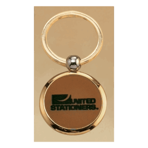 1 1/2" Diameter Gold Key Ring with Leather Front, Brass Back