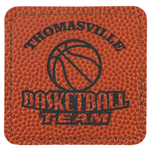 2 1/2" x 2 1/2" Square Basketball Laserable Leatherette Patch with Adhesive