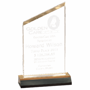 4 1/2" x 8" Gold Reflection Beveled Peak Acrylic with 5 1/2" Gold Mirror Base