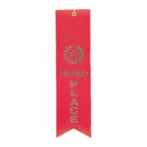 Red 2nd Place Carded Ribbon with String