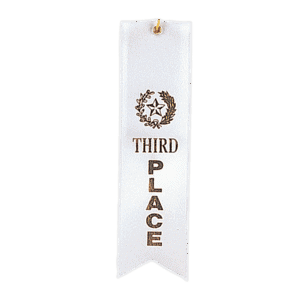 White 3rd Place Carded Ribbon with String