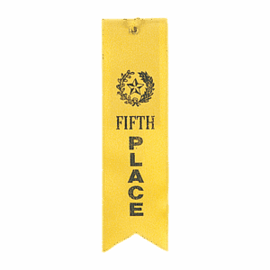 Yellow 5th Place Carded Ribbon with String
