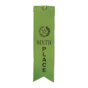 Green 6th Place Carded Ribbon with String