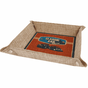 9" x 9" Sublimatable Burlap Snap Up Tray with Silver Snaps