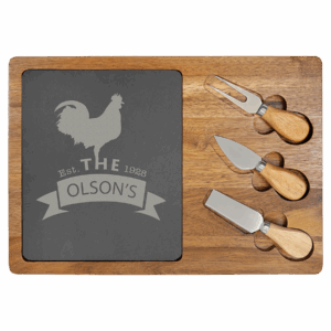 13 3/4" x 9 3/4" Acacia Wood/Slate Rectangle Cheese Set with Three Tools