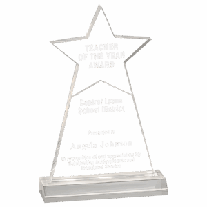4 3/4" x 8" Clear Star Obelisk Acrylic with 5 3/4" inch Base