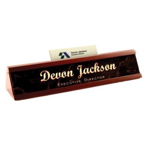 9.375" x 2.25" Unisub Mahogany Executive Desk Wedge w/Business Card Slot, Insert